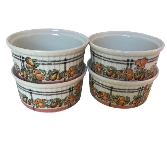 Vintage Pillivuyt Porcelain Ramekins Fruit Pattern Set of 4 Made in France 3.5in - Picture 1 of 7